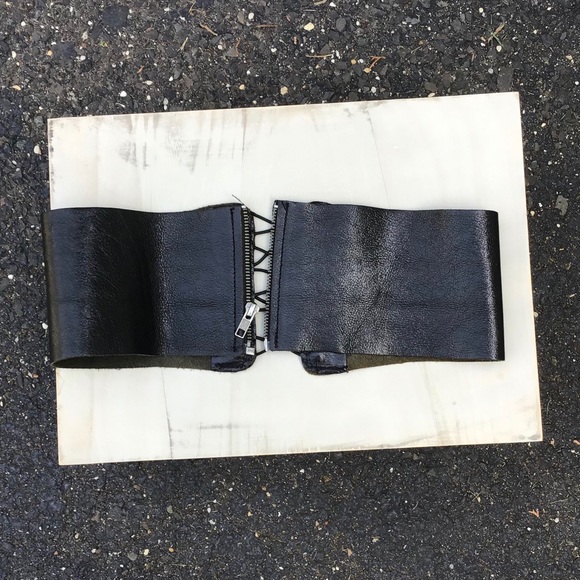 Black leather corset style silver zipper belt OS - Picture 1 of 5